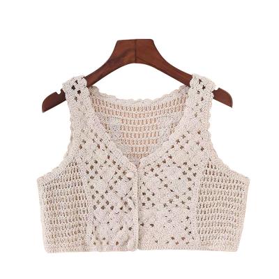 China Fashion Breathable Women Sweater Vest Summer Lady Knitted Vest Hollow Crochet Vest Tank Tops Cute Sleeveless Lady Waistcoat for sale