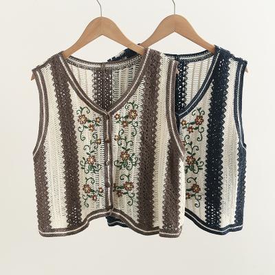 China Lady's Breathable Floral Girl Sweater Vest Sweater Embroidery Women's Fashion Crochet Vest Cute Hollow Knitted Vest for sale