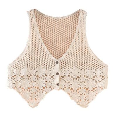 China Women Summer Embroidery Lace Breathable Sweater Invest Cute Hollow Out Lady Crochet Vest Knitted Crop Top Cardigan Tank Tops for sale