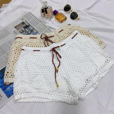 China Fashion Women Breathable Summer Pants Short Lady Lace Knitted Security Pants Girl Hollowed Out Beach Casual Pants for sale