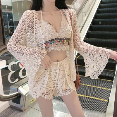 China Breathable Lady Summer Swimsuit Camisole +Beach Fashion Women Sexy Bikini Set Short Pants+Sun Protection Blouse for sale