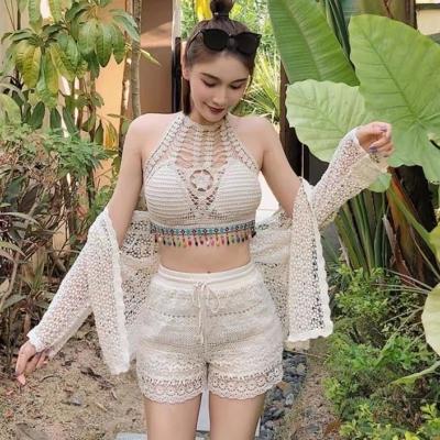 China Fashion Breathable Women Sexy Camisole Bra Set Lady Summer Sun Protection Blouses+Beach Shorts Pants+Cropped Top Vest for sale