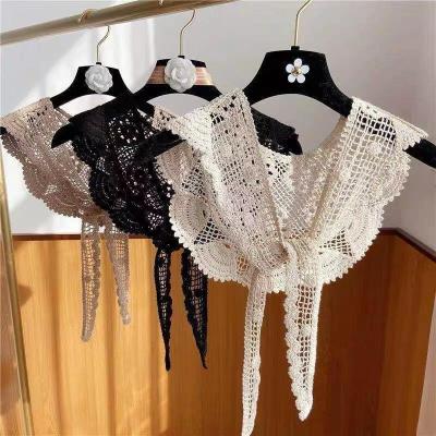 China Cotton Women Sun Shawl Korean Floral Lace Knitting Protection Knitted Lady Hollowed Out Scarf for sale