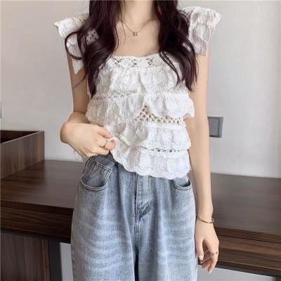 China Fashion Women Breathable Summer Knitted Tank Tops Square Neck Vest Sexy Cute Lady Crop Tops Hollow Out Sleeveless for sale