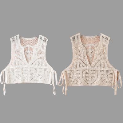 China Fashion Breathable Women Invest Sleeveless Cute Lady Knitted Vest Hollow Sweater Vest Tank Top Women Blouse Shirt for sale