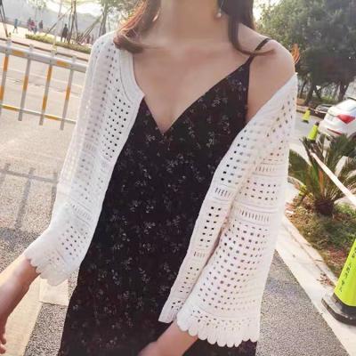 China Fashion Breathable Women's Blouse Lady's Knitted Lace Long Sleeve Shirt Sun Protection Lace Casual Hollow Out Coat for sale