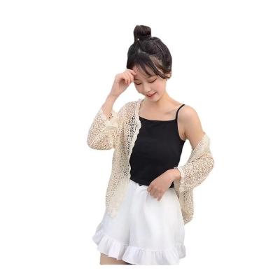 China Fashion Women Blouse Lady Breathable Knitted Lace Long Sleeve Hollow Out Shirt Sun Protection Lace Coat for sale