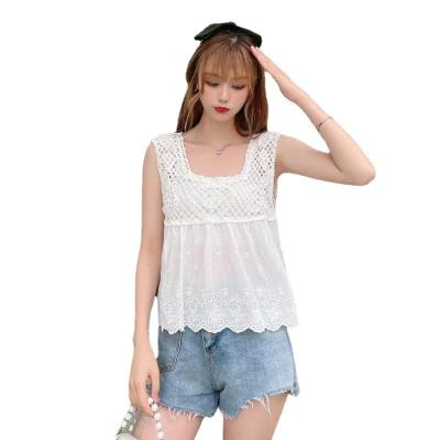 China Women Fashion Breathable Custom High Quality Summer Hollowed Out Lady Sexy Breathable Vest Crochet Knitted Lace Tank Tops for sale