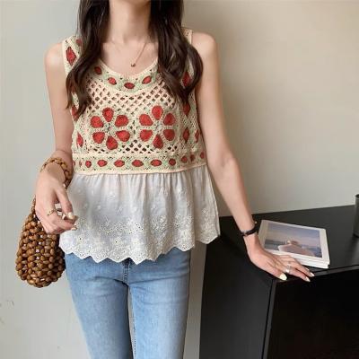 China Breathable Women Fashion Summer Hollowed Out Vest Lady Cute Breathable Knitted Lace Tank Tops for sale