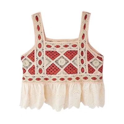 China Breathable Women Fashion Vest Summer Hollowed Lady Cute Breathable Knitted Lace Tank Tops Chiffon Vest for sale