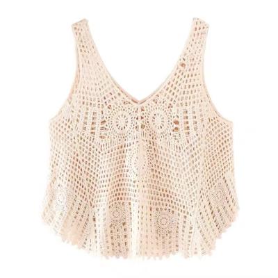 China Women Summer Lace Vest Lady Sleeveless Breathable Cavity Knitted Camisole Girl Embroidery Crop Tops Casual Camisole for sale