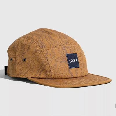 China COMMON OEM Custom Design Woven Printed Logo All Over Printing 5 Panel Camp Hat, Sports Running Camper Hat, Lightweight Camping Hat for sale