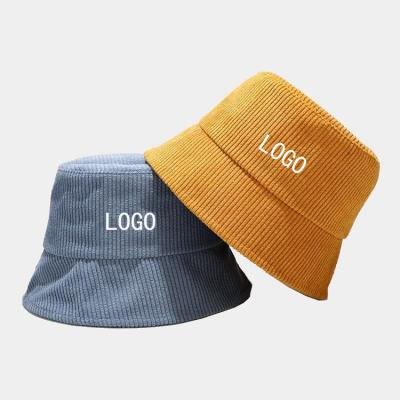 China Custom Logo Corduroy Bucket Hat Summer Corduroy Bucket Hat Embroidery Headwear, Wide Brim Logo Bucket Hats Custom Made for sale