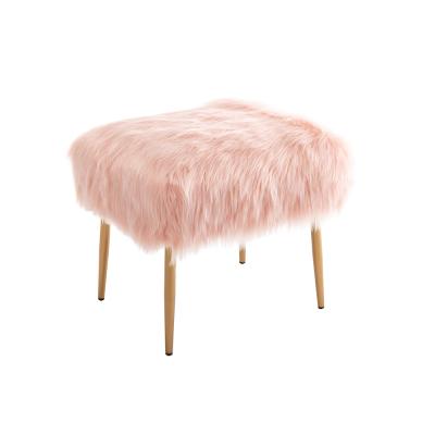 China High Quality KD Leg Rectangle Faux Fur Ottoman Stool With Gold Metal Legs For Home Use for sale