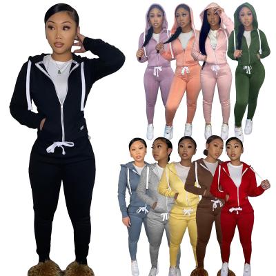 China 2022 winter fall Women's Anti-Wrinkle Anti-Wrinkle Wear Warm Thick Fleece Tracker Tracksuit Cotton Hoodie Set Women Hoodie Zipper Two Piece Set for sale