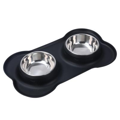 China Sustainable Pets Dog Bowl Set Stainless Steel No Spill Food Water Dog Food Mess Proof Bowls Dog Dish Black for sale