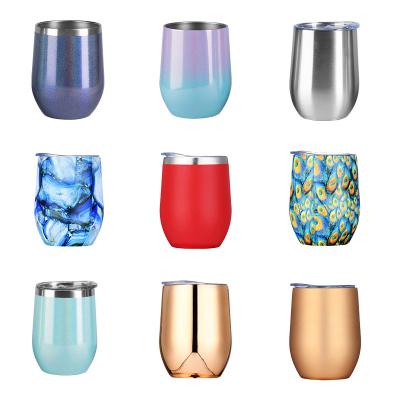 China Viable Stainless Steel 12Oz Double Wall Wine Tumblers Insulated Stemless Stainless Steel Wine Glass Cups With Lids For Coffee for sale