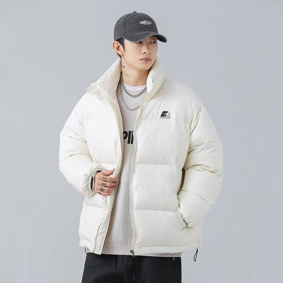 China 100% Polyester fiber winter down jacket men and women new with the same printed thick bread jacket lovers the high collar is windproof and waterproof for sale