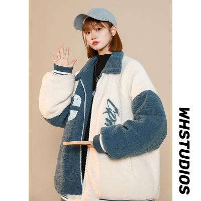 China Women Fluffy Oversized Winter Fleece Coat Anti-wrinkle Lambswool Padded Coat Soft Contrasting Warm Fur Jacket Overcoat for sale