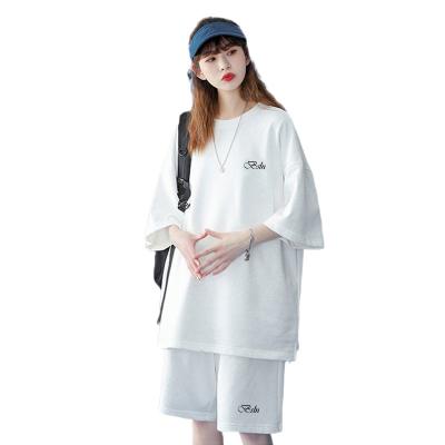 China Anti-pilling OEM/ODM Girls Printing Simple Custom Logo Women's Cotton Blank T-shirts Oversized Tracksuit Blank T-shirts Set for sale