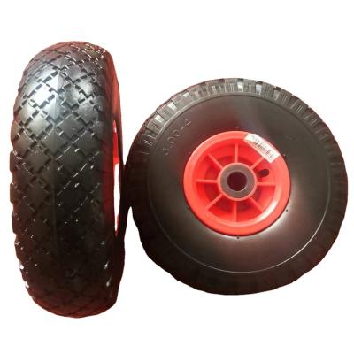 China Flat Free professional factory manufacturer 10 inch 3.00-4 pu foam wheel for hand trolley,garden cart and tool cart for sale