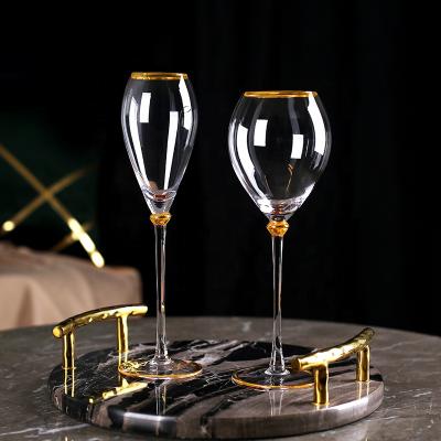 China Customized Hand Blown Lead Free Crystal Gold Rim Goblet Wedding Gassware Red Wine Glasses for sale