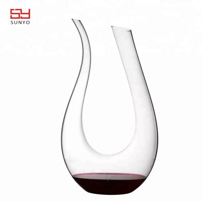 China Customized clear U-shaped decanter handmade crystal unipue wine decanter without lead for sale