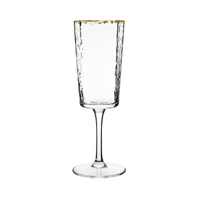 China No Texture Hammer Decoration Handmade Customized Antique Gold Rim Edged Crystal Champagne Glass for sale