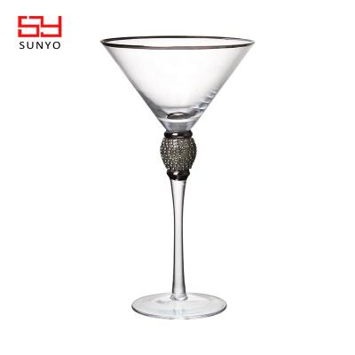 China NO Hand Blown Clear Martini Cocktail Glass With Crystal Pearl for sale