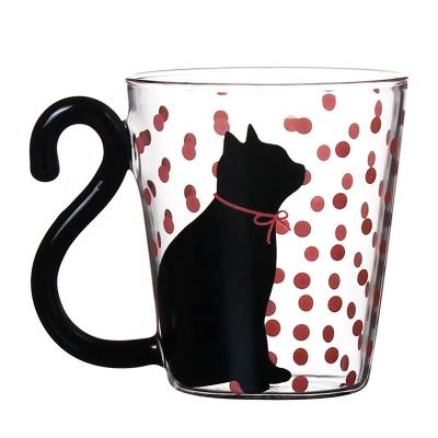 China Cute Creative Cat Borosilicate Glass Tea Milk Soda Lime/Crystal Glass Coffee Cup Mug With Tail Handle for sale