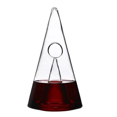 China Handmade Wholesale Pyramid 350/750ml Waterfall Unique Red Wine Pourer Glass Decanter for sale