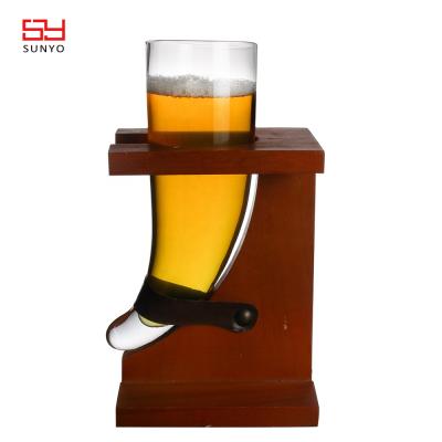 China NO 2019 Customized Unique Design Handmade Transparent Clear Horn Shaped Beer Stoneware Mugs Beer Glass for sale