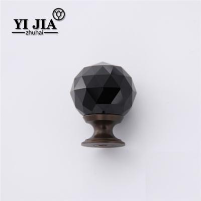 China Matte Jet Black Vintage Large Crystal Glass Cabinet Knob for sale