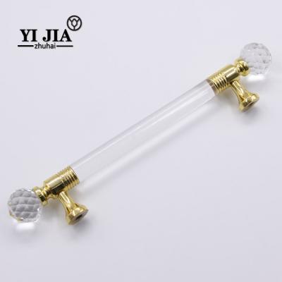 China 5 Inch Zinc Gold Plated Crystal Pull Modern Clear Base Long Shape for sale