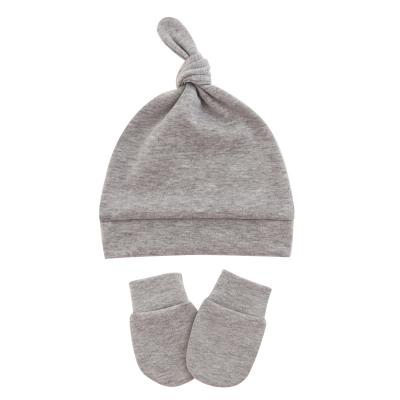 China Comfortable Eco-friendly OEM Customized Design Newborn Bundle Infant Hat And Mitten Knit Sets Sublimation Baby Knot Top Hat for sale