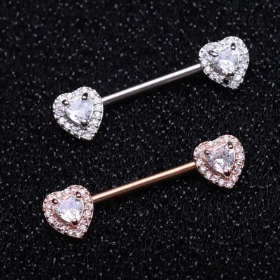 China Fashion Lead Free Fast Shipping Stainless Steel Heart Surgical Cute Nipple Rings Ring With Clear CZ Zircon Stones Piercing Jewelry for sale