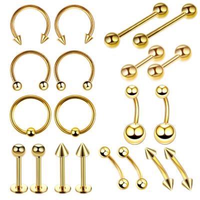 China 20 Pieces Cartilage Lead Free High Quality Body Nose Barbell Eyebrow Jewelry Piercing Labret Set Piercing Ring For Man Woman for sale