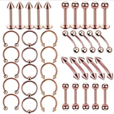 China New High Quality Lead Free Zircon Body Cartilage Nose Eyebrow Piercing Jewelry Labret 40 Pieces Set Piercing Ring For Man Woman for sale