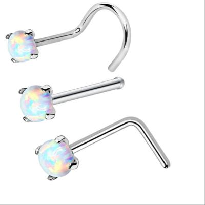 China Lead Free Fast Delivery Bone Nose Rings Piercing Jewelry Made Of Stianliss Surgical Steel With Sex Synthetic Opal Stone Nose Ring for sale