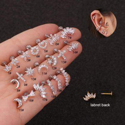 China 16G Stainless Steel Lead Free Stem Micro Inlaid Zircon Micro Inlaid Zircon Crown Carbon Nail Screw Earrings Helix Tragus Daith Piercing Jewelry for sale