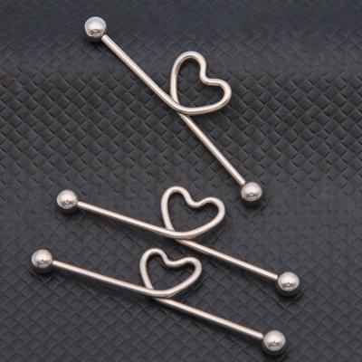 China New Style Heart Shape Earring TRENDY Industrial Barbell Fashion And Sexy Surgical Steel Industrial Barbell Jewelry for sale