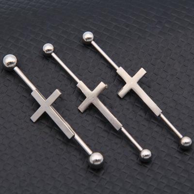 China FASHIONABLE Custom Surgical Steel Cross Industrial Steel Barbell Ear Decoration 316l Body Piercing Jewelry for sale