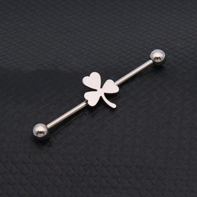 China Industrial Factory TRENDY Leaf Barbell Sliver Plated Stainless Steel Surgical Industrial Piercing Jewelry For Earrings for sale