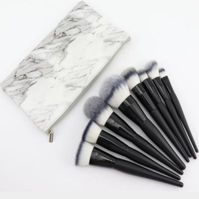 China Angular Blush 8pcs Travel Cosmetic Brush Set With Marble Printing for sale