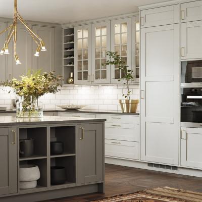 China Modern White And Gray Painted Wooden Waterproof Kitchen Units Modular Sideboards Design for sale