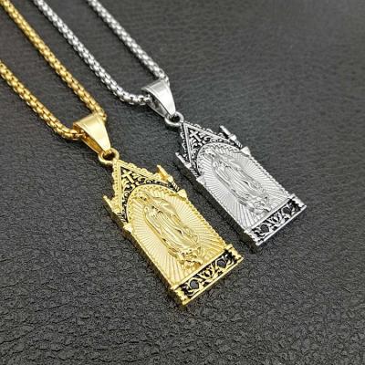 China Nickel Free Lead Free Mary Necklace Geometric Mary Madonna Medal Enamel Stainless Steel 18K Gold Plating Pendant Necklace for Women Men for sale