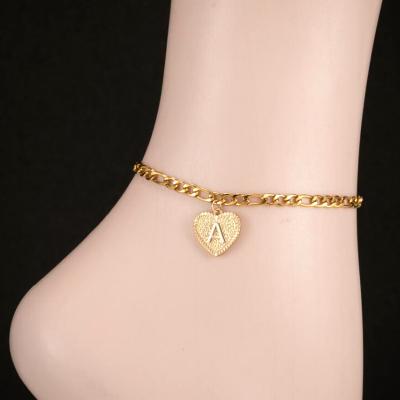 China Nickel Free Lead Free Gold Filled Stainless Steel Alphabet Letter Charm Anklet Love Heart Initial Letter Heart Shaped Anklet Bracelet for sale