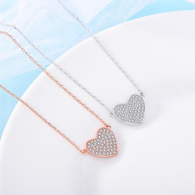 China Nickel Free Lead Free Amazon Best Selling 925 Sterling Silver Love Heart Pendant Necklace Pave Cubic Zircon Heart Pendant Necklace for sale