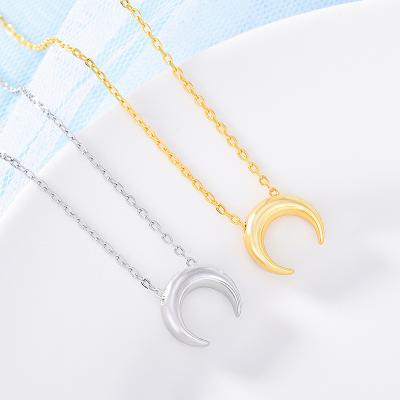 China Nickel Free Lead Free Trendy Silver Color 925 Sterling Silver Gold Ox Bull Horn Pendant Necklaces Smooth Crescent Moon Horn Pendant Necklace for sale