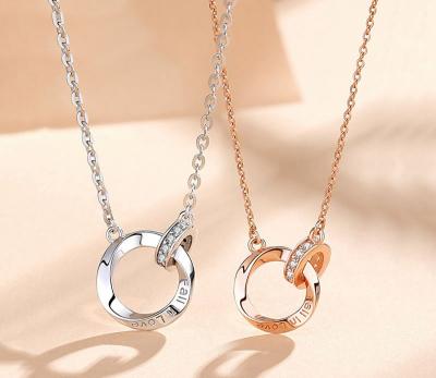 China Nickel Free Lead Free High Quality Double Circle Mobius Necklace 925 Sterling Silver Mobius Ring Pendant Necklace Lover Couples for sale